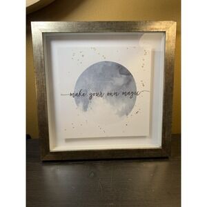 Celestial Framed Wall Art  Watercolor Moon 14" X 14" Frame Gold Decor
